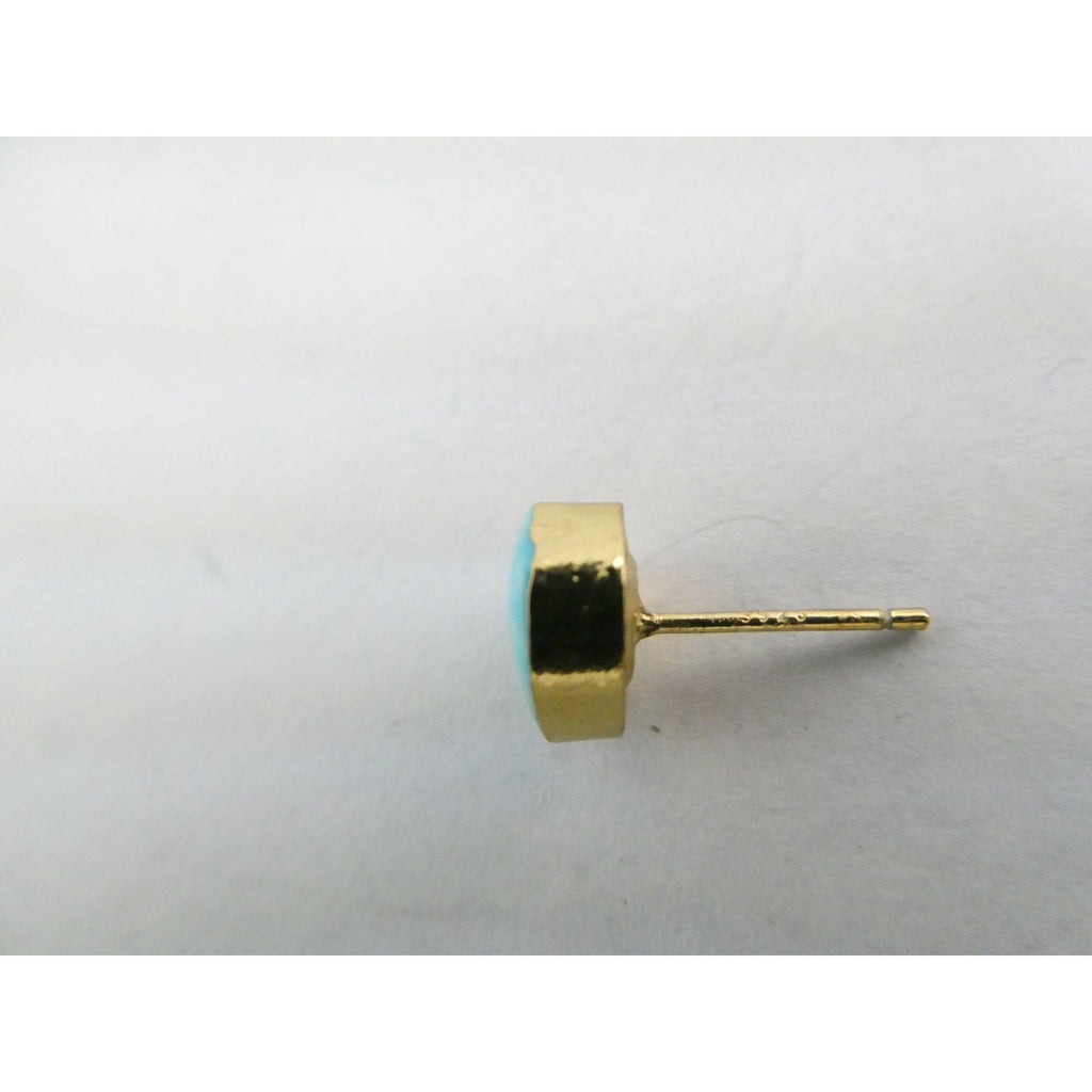 Gilt Sterling Silver Freeform Turquoise Cabochon Stud Earrings 1.5g 8mm Diameter