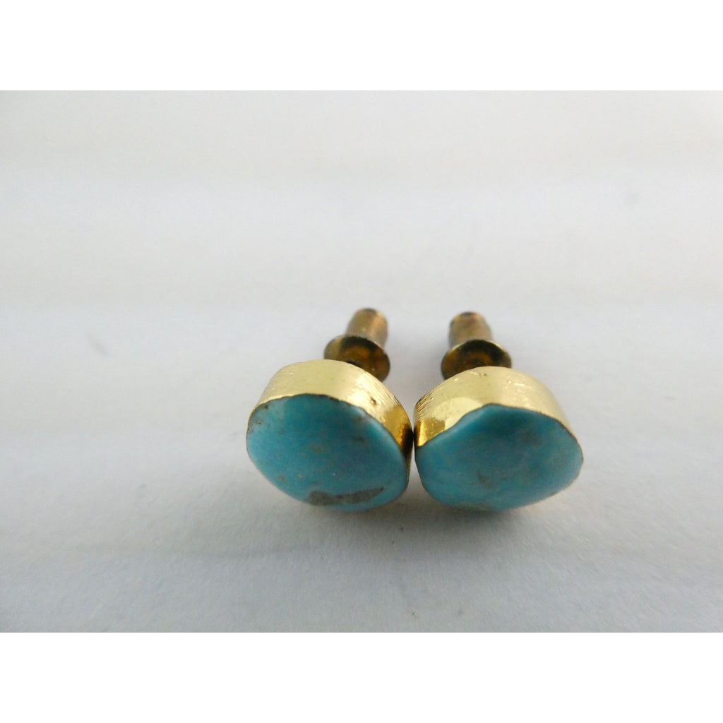 Gilt Sterling Silver Freeform Turquoise Cabochon Stud Earrings 1.5g 8mm Diameter