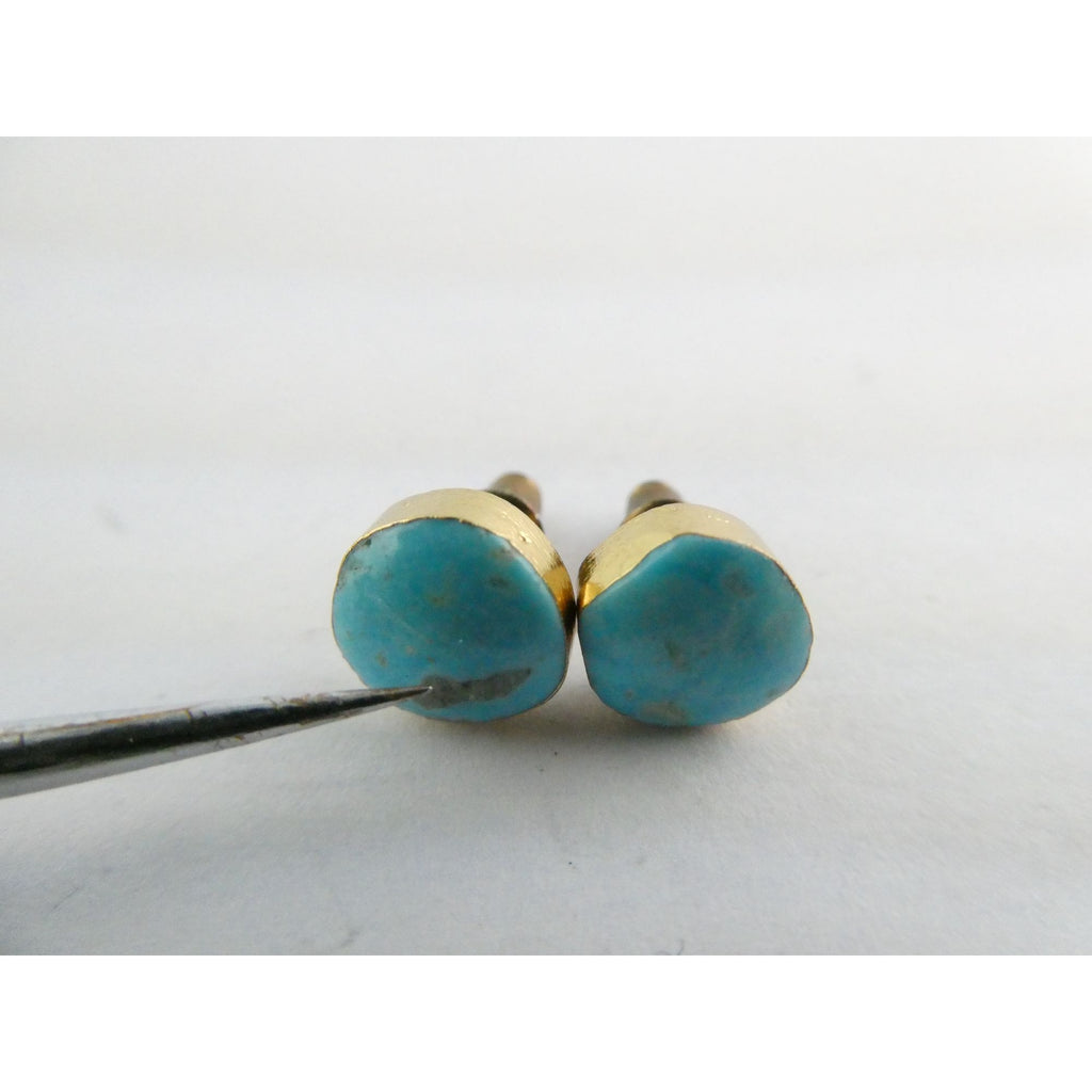 Gilt Sterling Silver Freeform Turquoise Cabochon Stud Earrings 1.5g 8mm Diameter