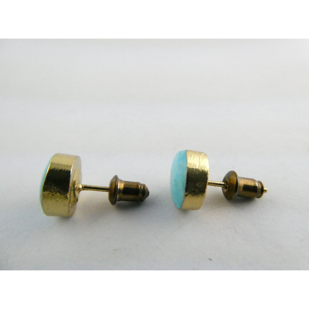 Gilt Sterling Silver Freeform Turquoise Cabochon Stud Earrings 1.5g 8mm Diameter