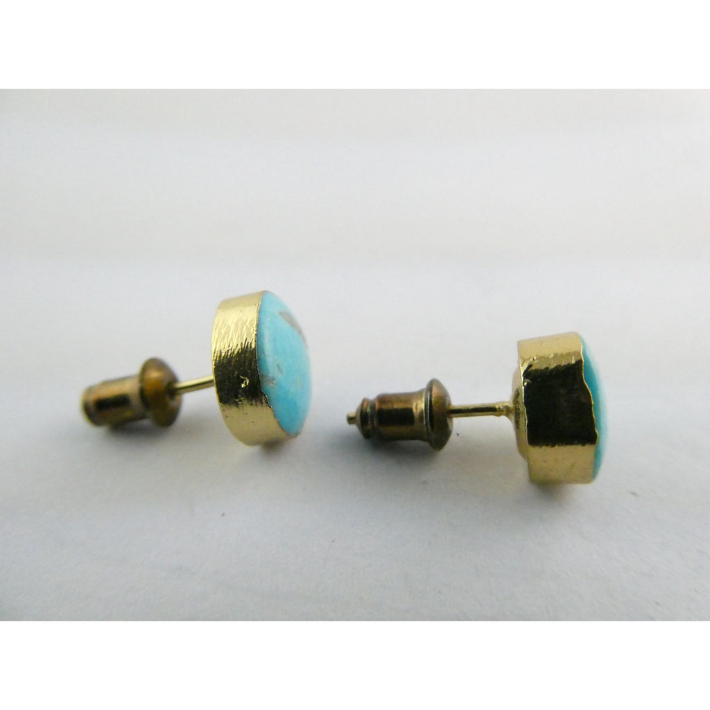 Gilt Sterling Silver Freeform Turquoise Cabochon Stud Earrings 1.5g 8mm Diameter
