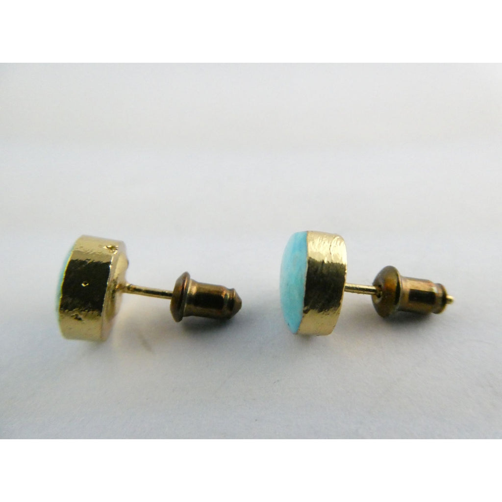 Gilt Sterling Silver Freeform Turquoise Cabochon Stud Earrings 1.5g 8mm Diameter
