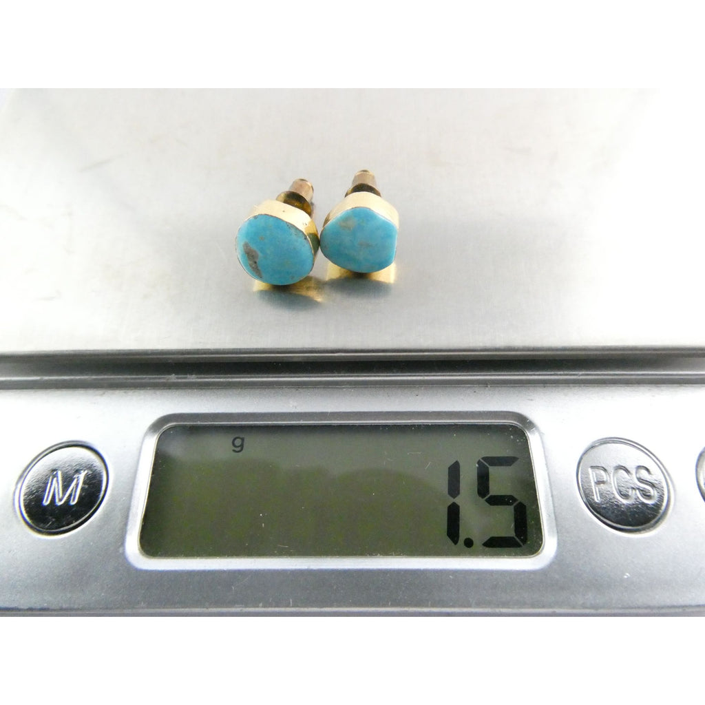 Gilt Sterling Silver Freeform Turquoise Cabochon Stud Earrings 1.5g 8mm Diameter