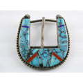 NA Zora Joe Zuni Sterling Silver Turquoise Lapis Coral Inlay Belt Buckle 23g