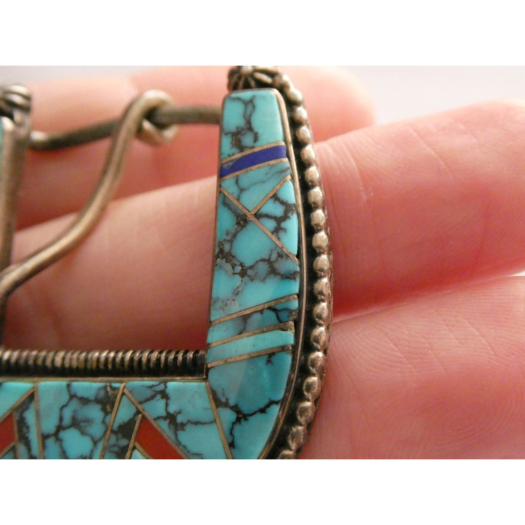 NA Zora Joe Zuni Sterling Silver Turquoise Lapis Coral Inlay Belt Buckle 23g