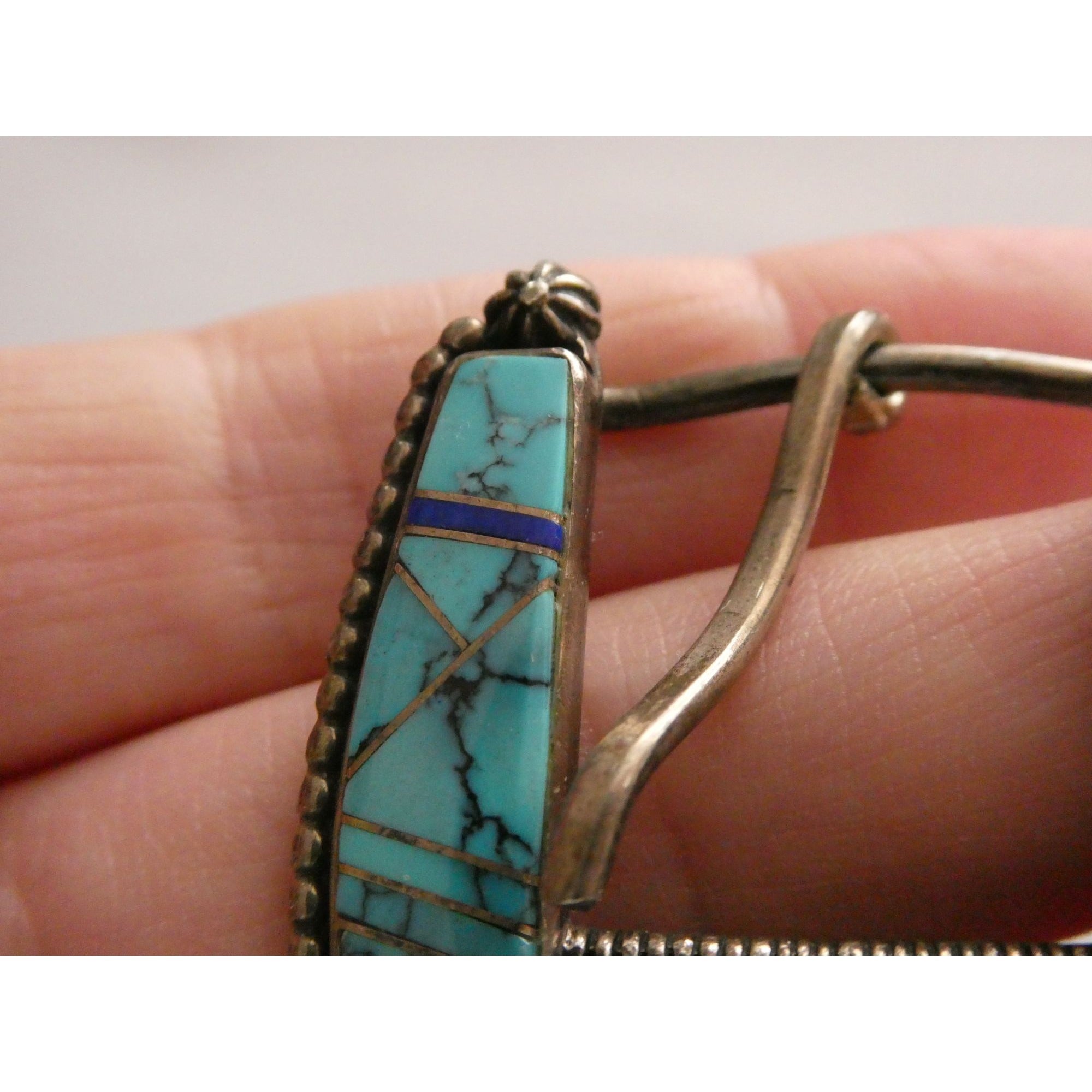 NA Zora Joe Zuni Sterling Silver Turquoise Lapis Coral Inlay Belt Buckle 23g