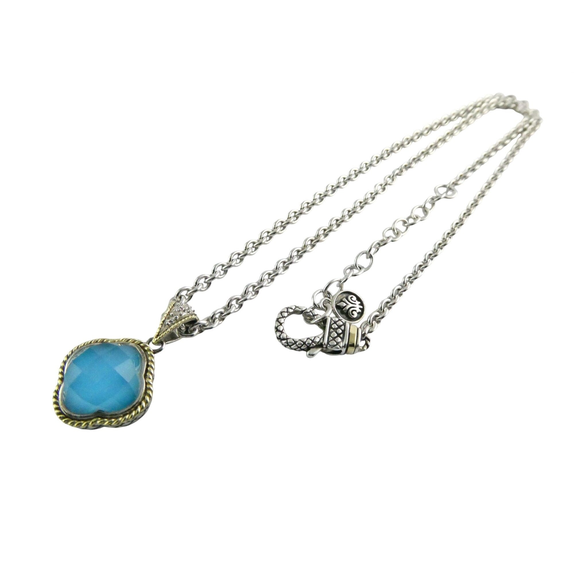 Andrea Candela Doublet Turquoise Clover 18k and Sterling Silver Pendant Necklace