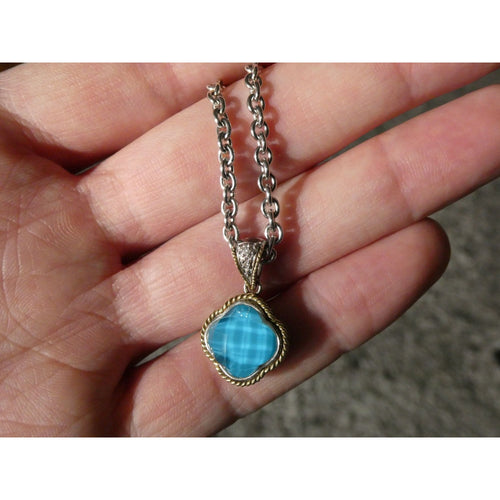 Andrea Candela Doublet Turquoise Clover 18k and Sterling Silver Pendant Necklace
