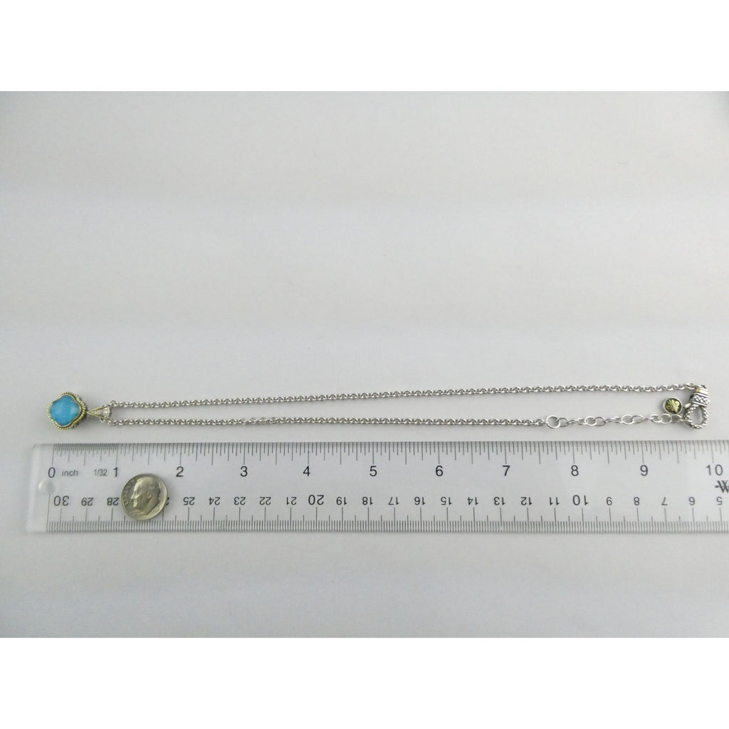 Andrea Candela Doublet Turquoise Clover 18k and Sterling Silver Pendant Necklace