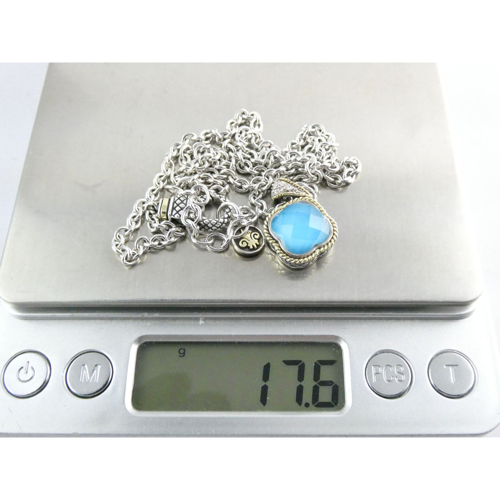 Andrea Candela Doublet Turquoise Clover 18k and Sterling Silver Pendant Necklace