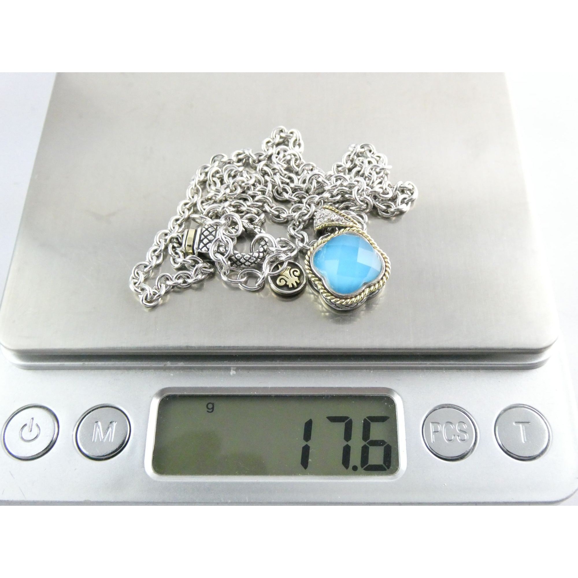 Andrea Candela Doublet Turquoise Clover 18k and Sterling Silver Pendant Necklace