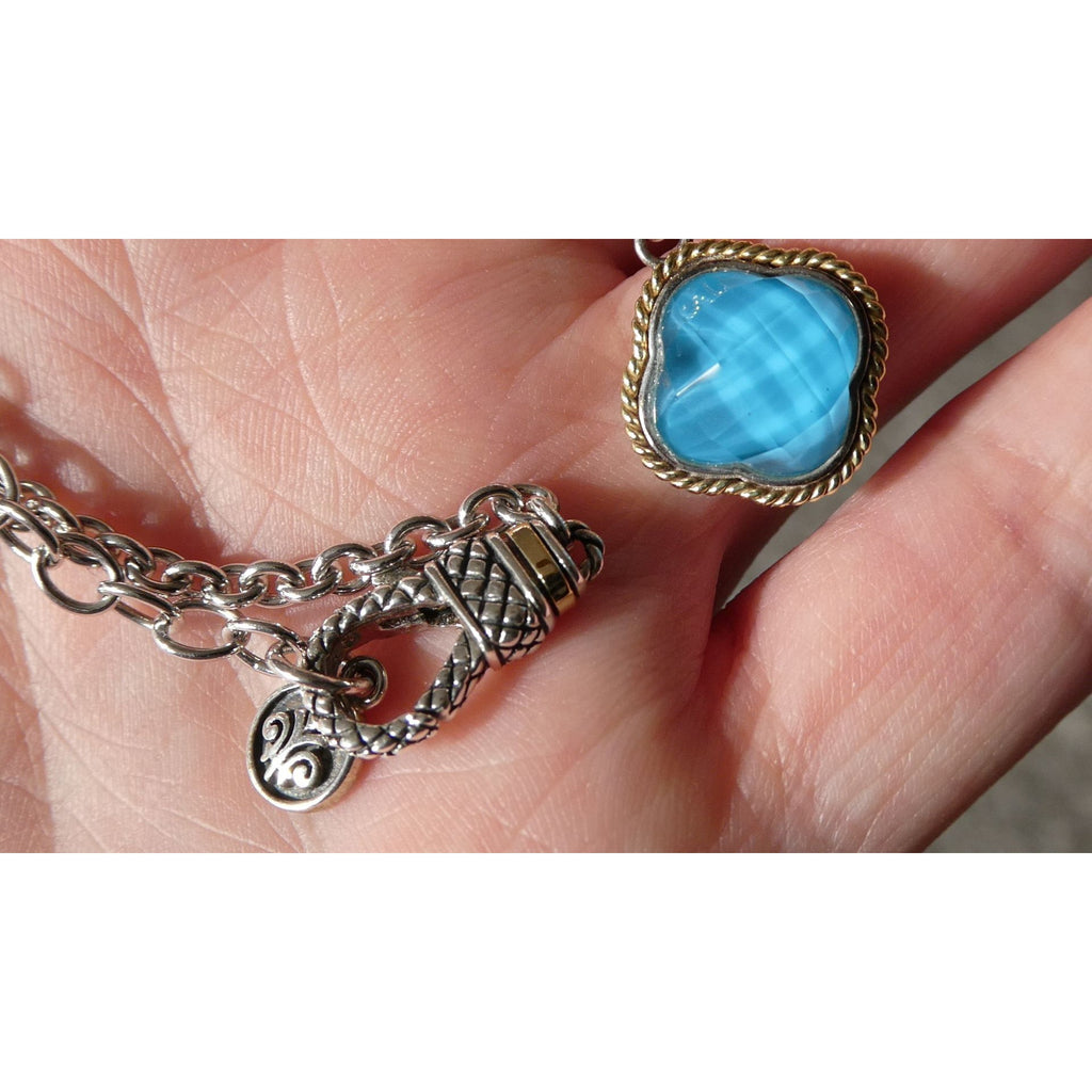 Andrea Candela Doublet Turquoise Clover 18k and Sterling Silver Pendant Necklace