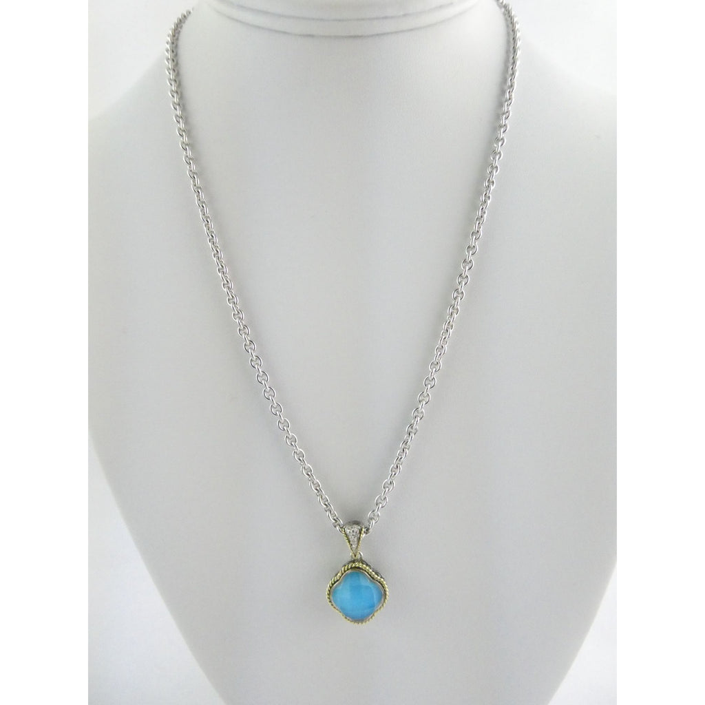 Andrea Candela Doublet Turquoise Clover 18k and Sterling Silver Pendant Necklace