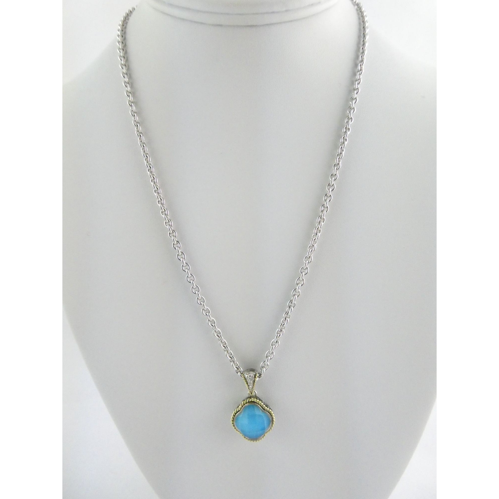 Andrea Candela Doublet Turquoise Clover 18k and Sterling Silver Pendant Necklace