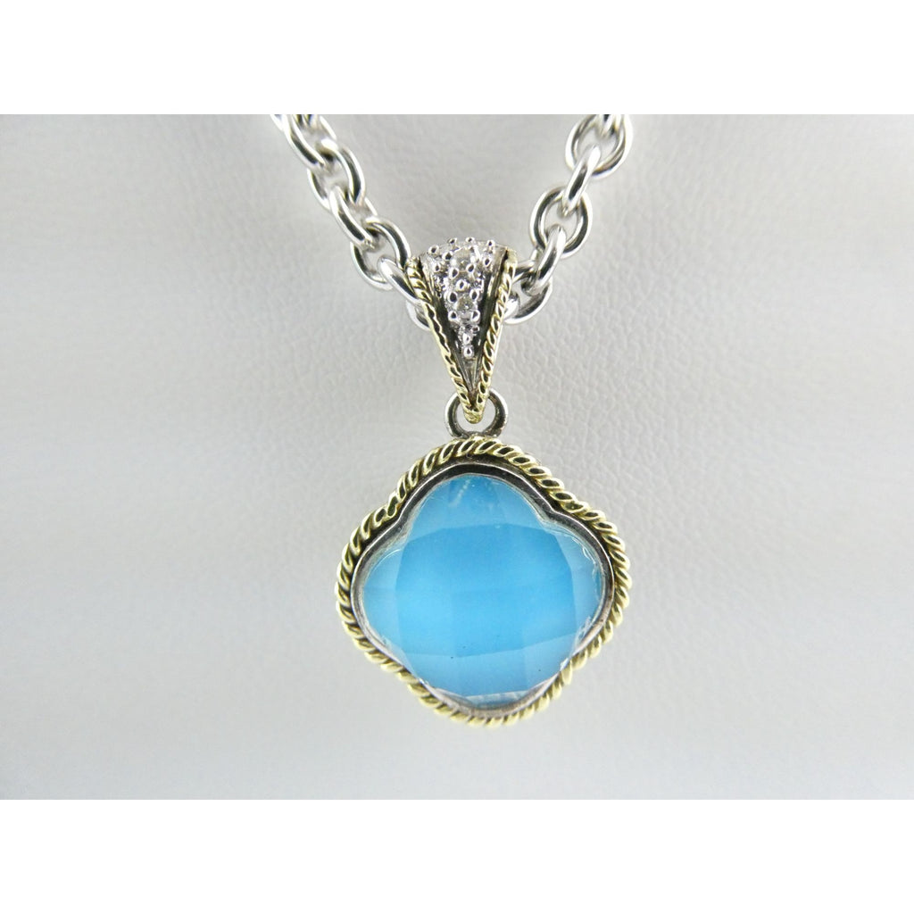 Andrea Candela Doublet Turquoise Clover 18k and Sterling Silver Pendant Necklace