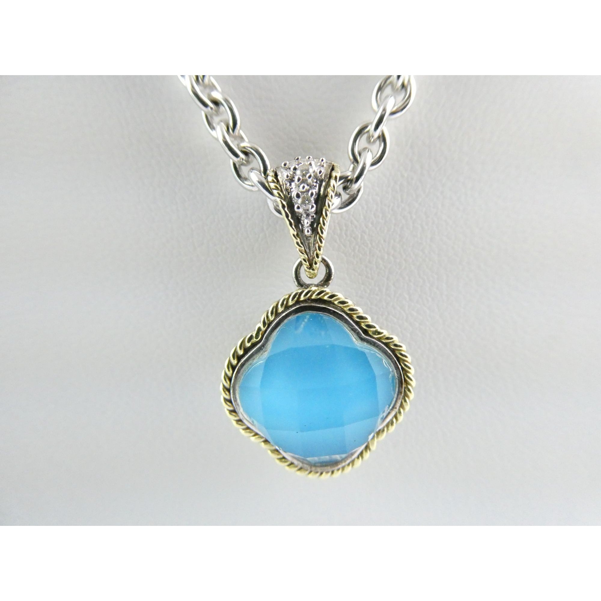 Andrea Candela Doublet Turquoise Clover 18k and Sterling Silver Pendant Necklace