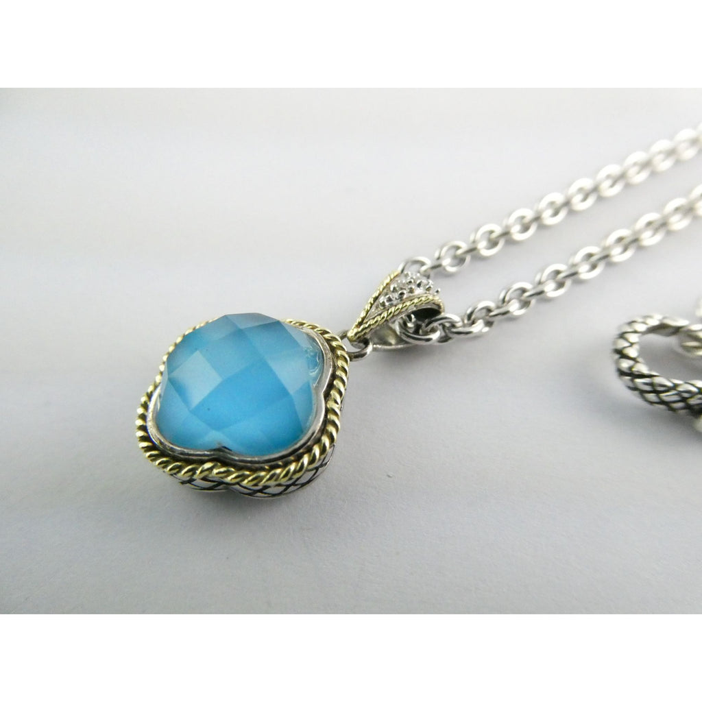 Andrea Candela Doublet Turquoise Clover 18k and Sterling Silver Pendant Necklace