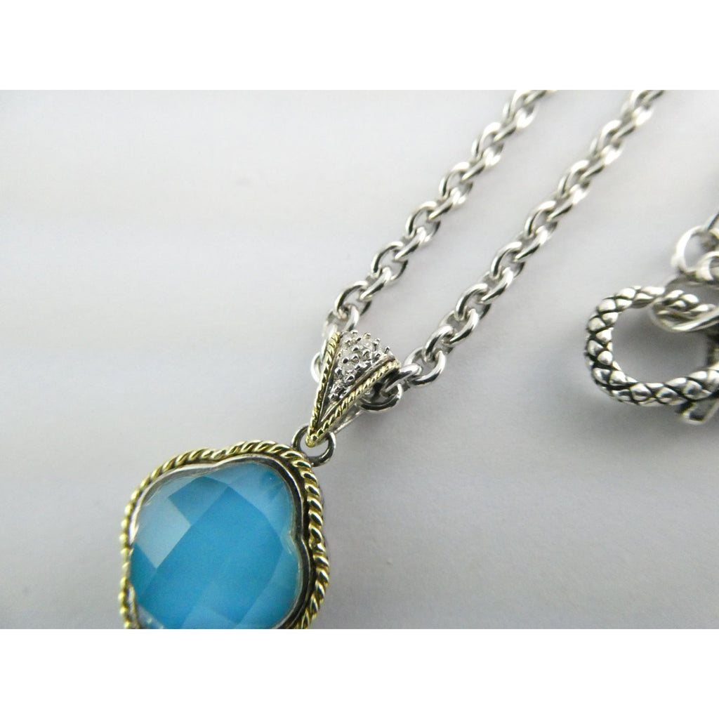 Andrea Candela Doublet Turquoise Clover 18k and Sterling Silver Pendant Necklace