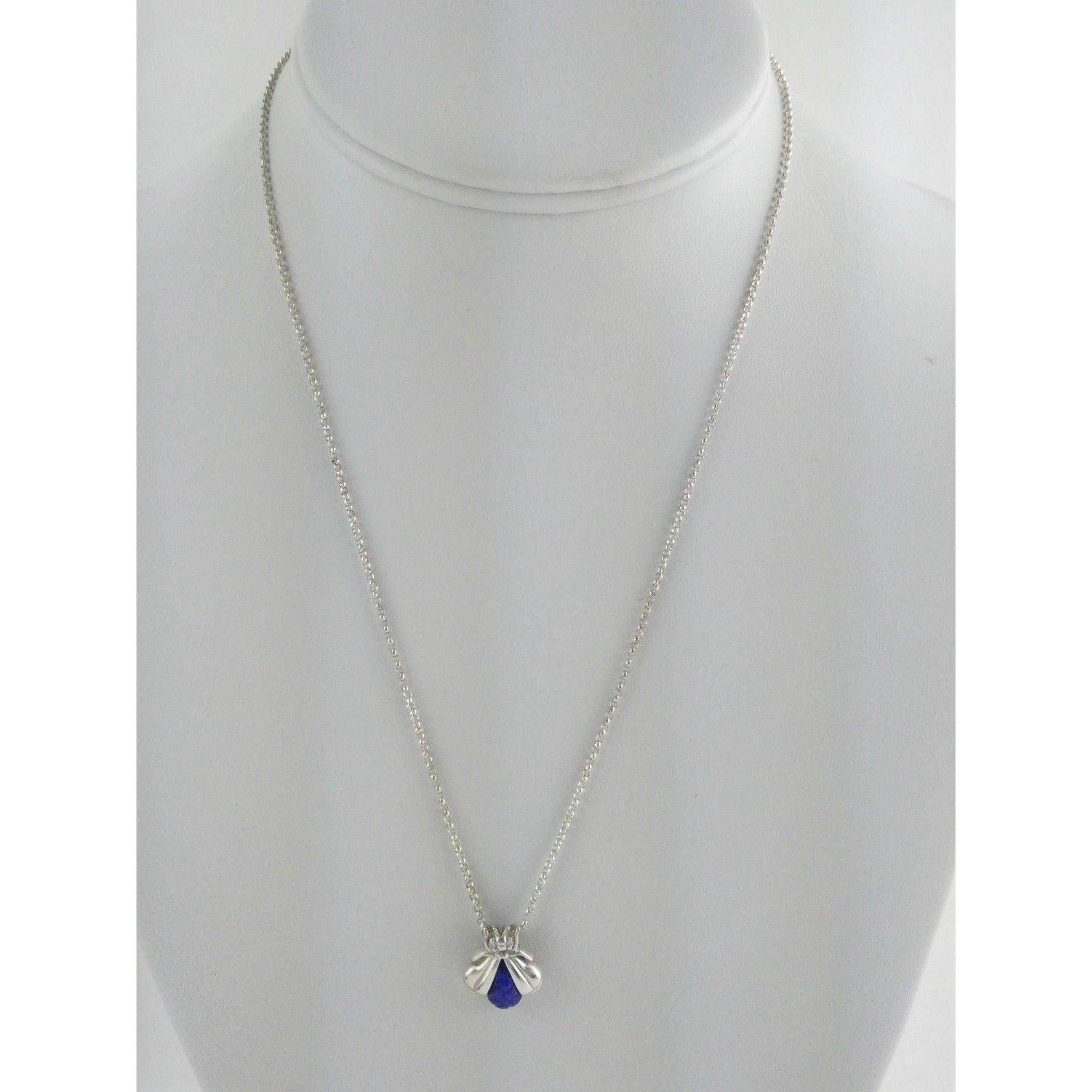 Slane & Slane Sterling Silver Lapis and Natural Diamond Eye Bee Pendant Necklace