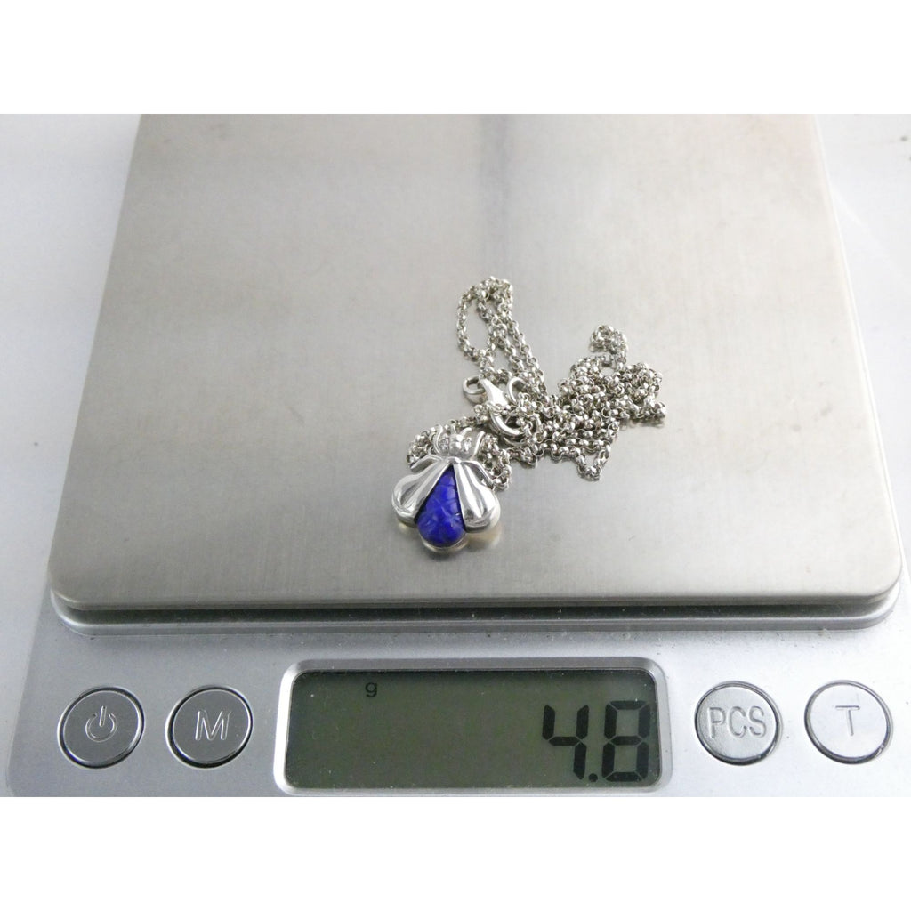 Slane & Slane Sterling Silver Lapis and Natural Diamond Eye Bee Pendant Necklace