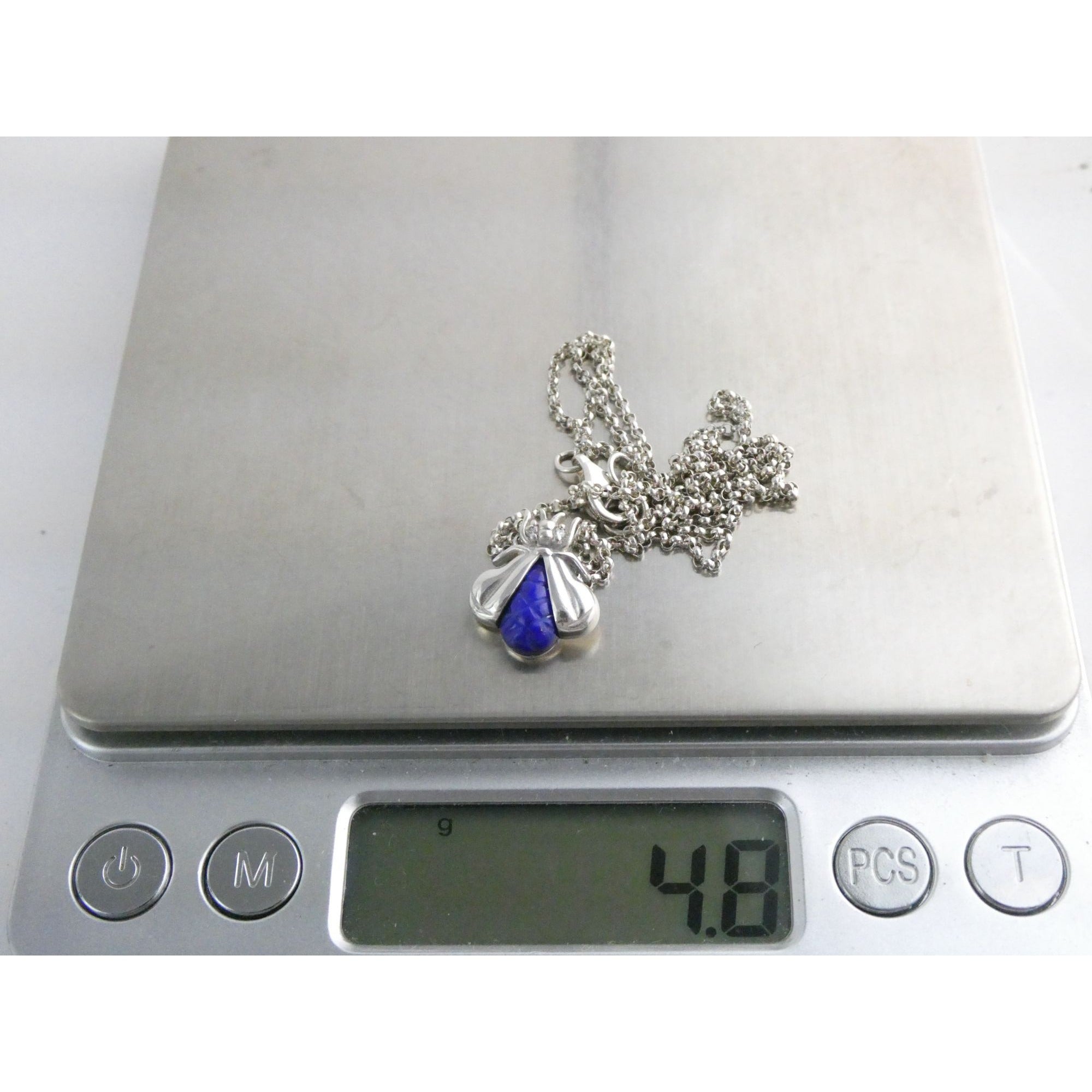 Slane & Slane Sterling Silver Lapis and Natural Diamond Eye Bee Pendant Necklace
