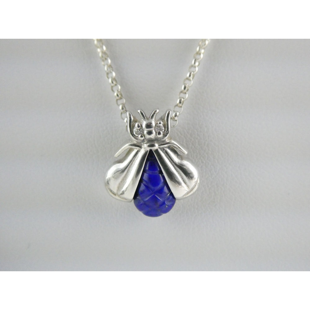 Slane & Slane Sterling Silver Lapis and Natural Diamond Eye Bee Pendant Necklace