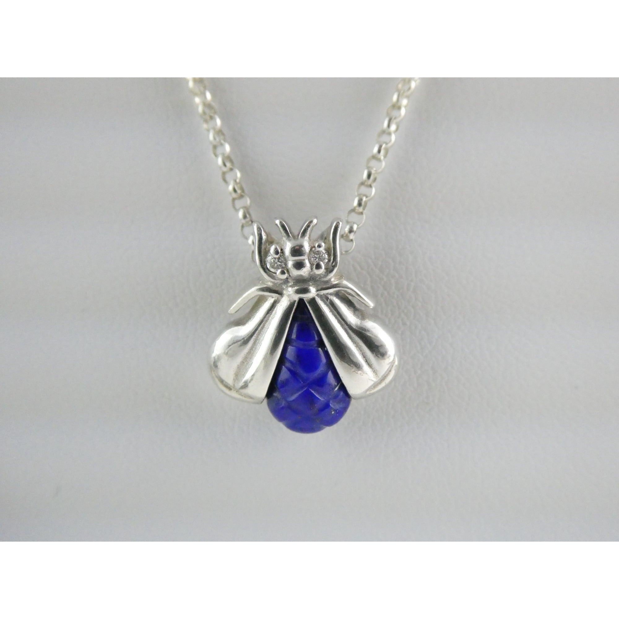 Slane & Slane Sterling Silver Lapis and Natural Diamond Eye Bee Pendant Necklace