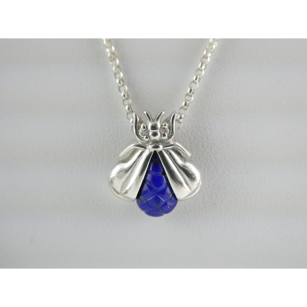 Slane & Slane Sterling Silver Lapis and Natural Diamond Eye Bee Pendant Necklace