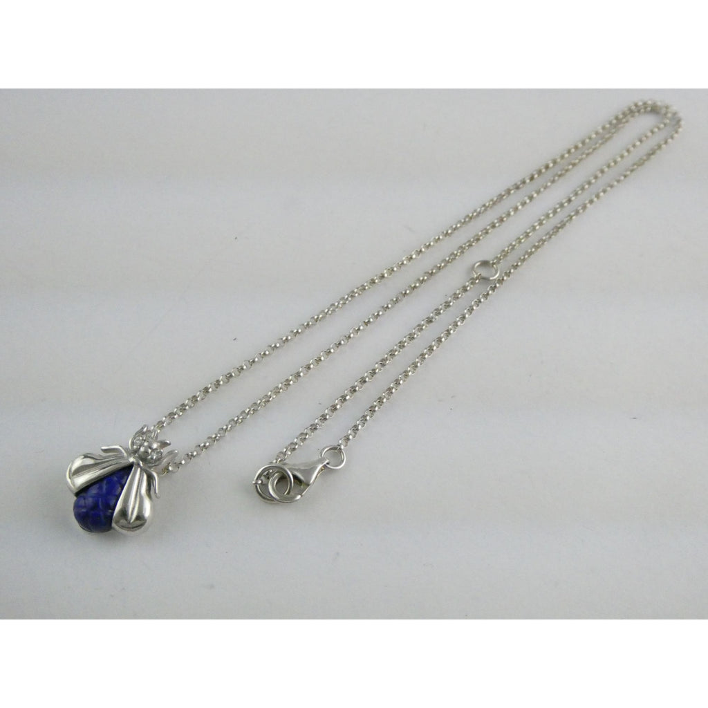 Slane & Slane Sterling Silver Lapis and Natural Diamond Eye Bee Pendant Necklace