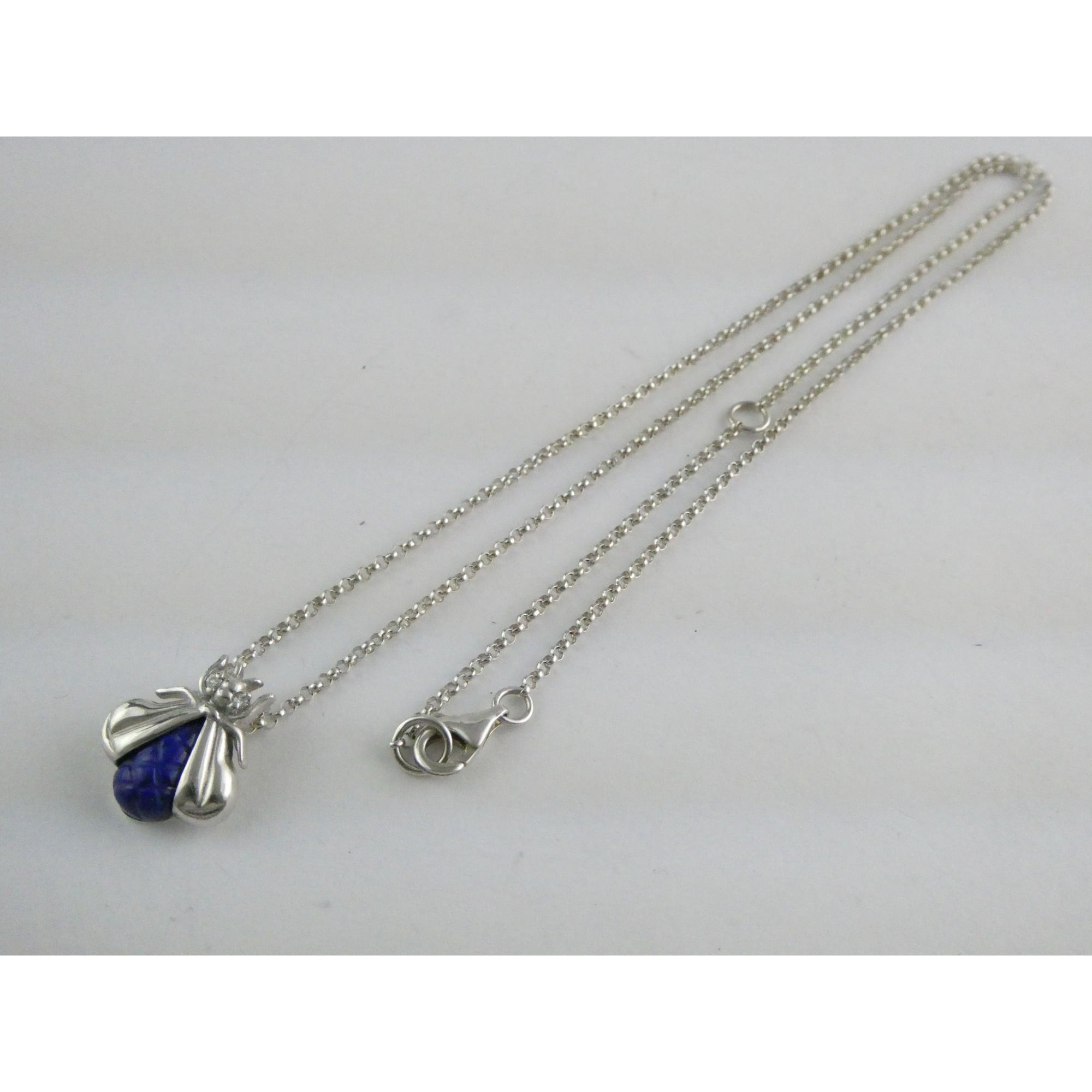 Slane & Slane Sterling Silver Lapis and Natural Diamond Eye Bee Pendant Necklace