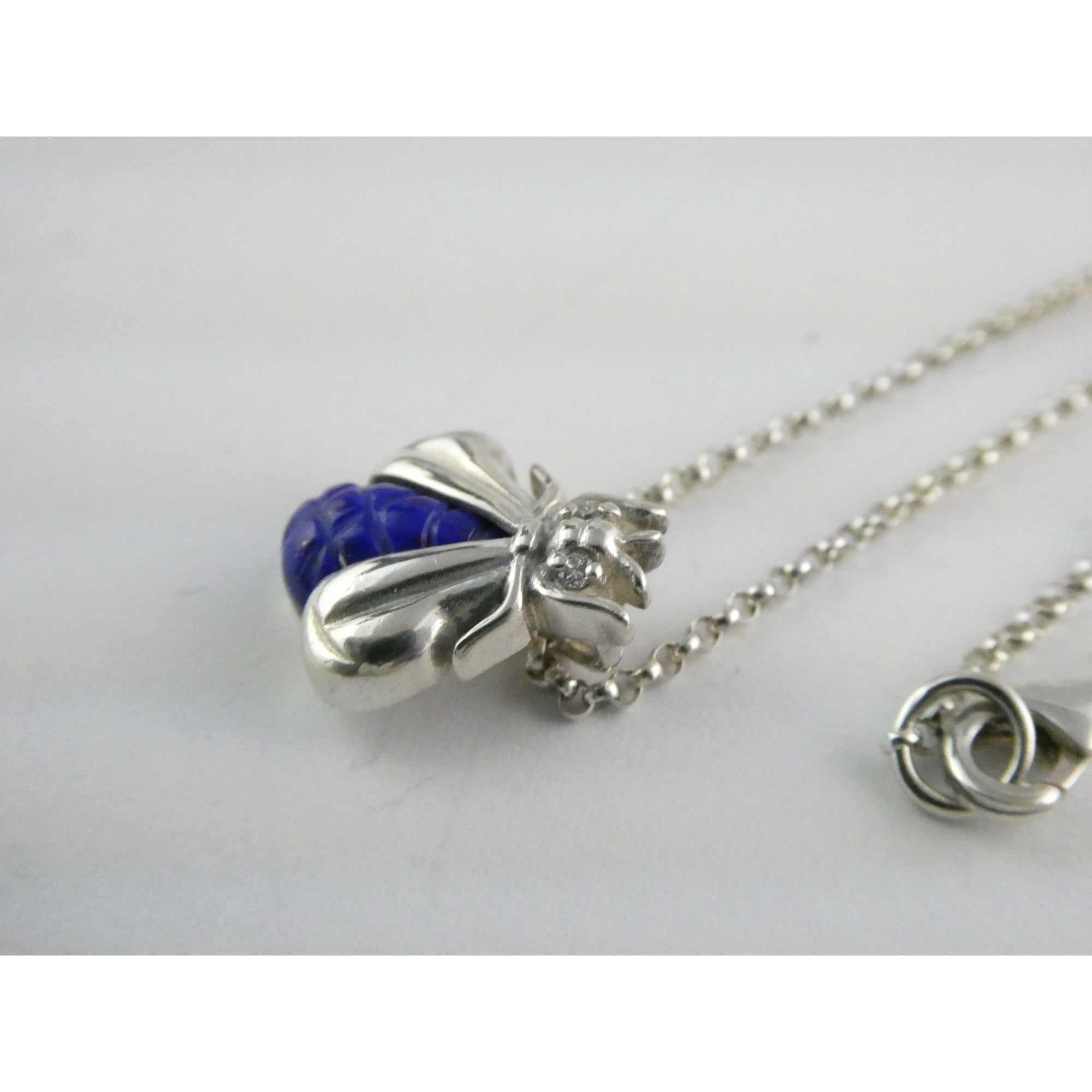 Slane & Slane Sterling Silver Lapis and Natural Diamond Eye Bee Pendant Necklace