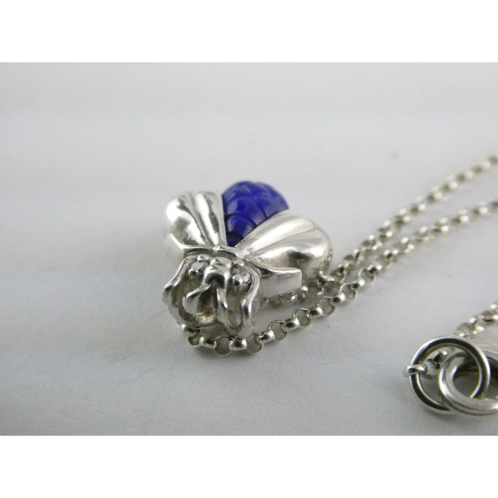 Slane & Slane Sterling Silver Lapis and Natural Diamond Eye Bee Pendant Necklace