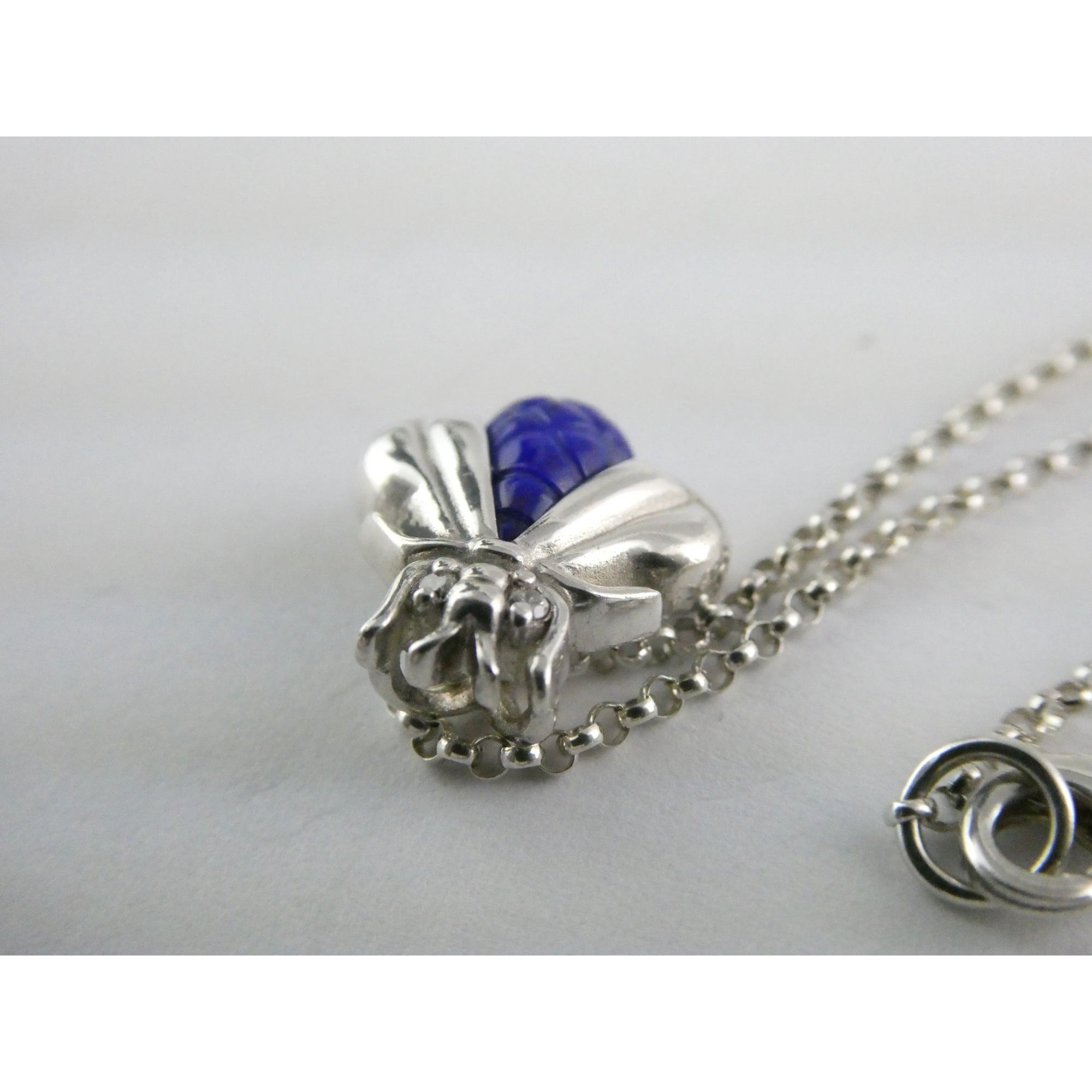 Slane & Slane Sterling Silver Lapis and Natural Diamond Eye Bee Pendant Necklace