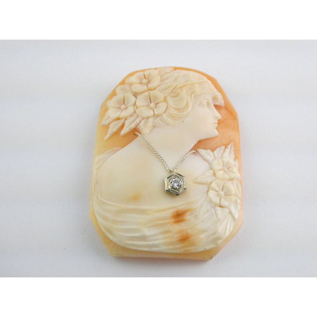 Antique Art Nouveau Shell Loose Cameo Habille Old Mine Diamond 45mm x 33mm Size