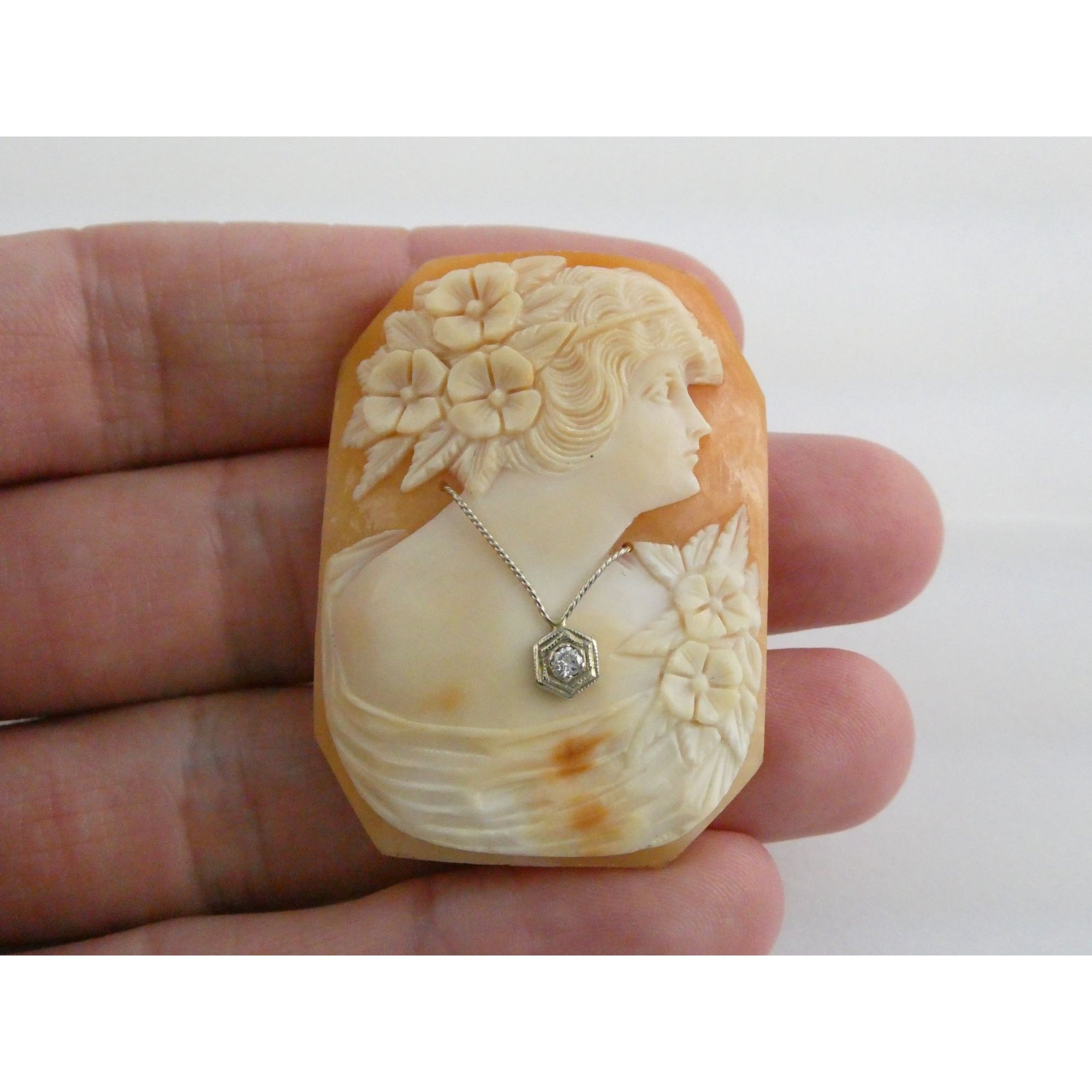 Antique Art Nouveau Shell Loose Cameo Habille Old Mine Diamond 45mm x 33mm Size