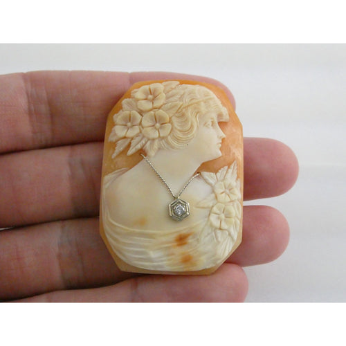 Antique Art Nouveau Shell Loose Cameo Habille Old Mine Diamond 45mm x 33mm Size