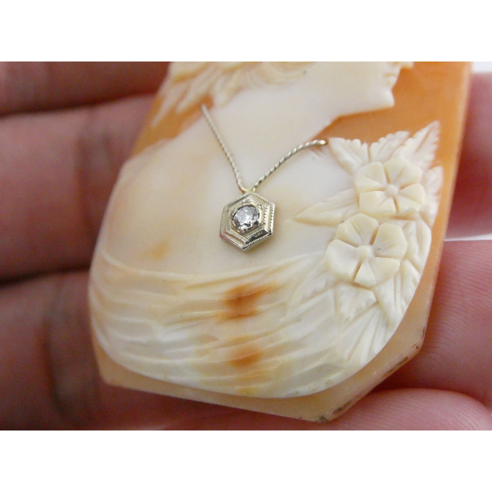 Antique Art Nouveau Shell Loose Cameo Habille Old Mine Diamond 45mm x 33mm Size