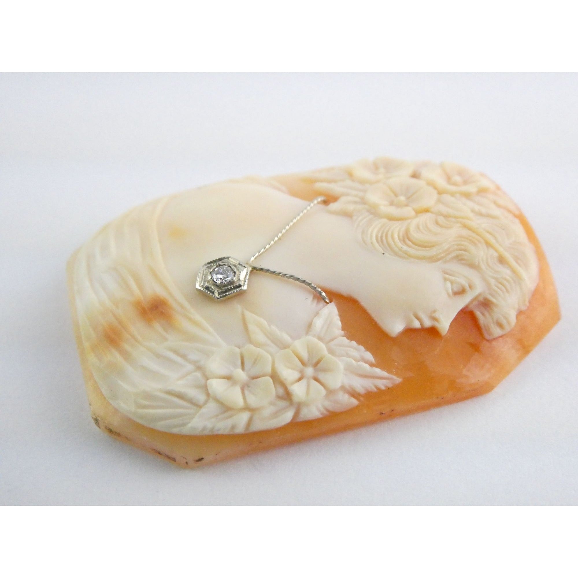 Antique Art Nouveau Shell Loose Cameo Habille Old Mine Diamond 45mm x 33mm Size