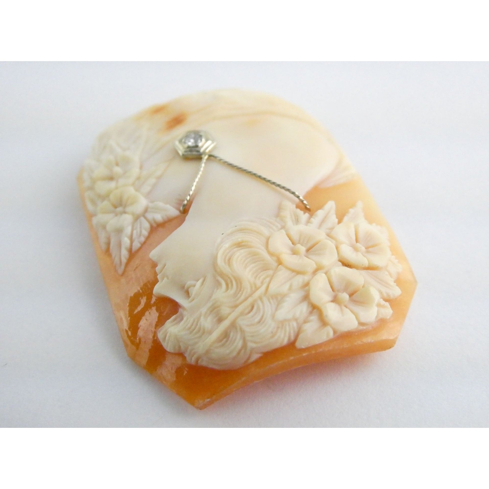 Antique Art Nouveau Shell Loose Cameo Habille Old Mine Diamond 45mm x 33mm Size