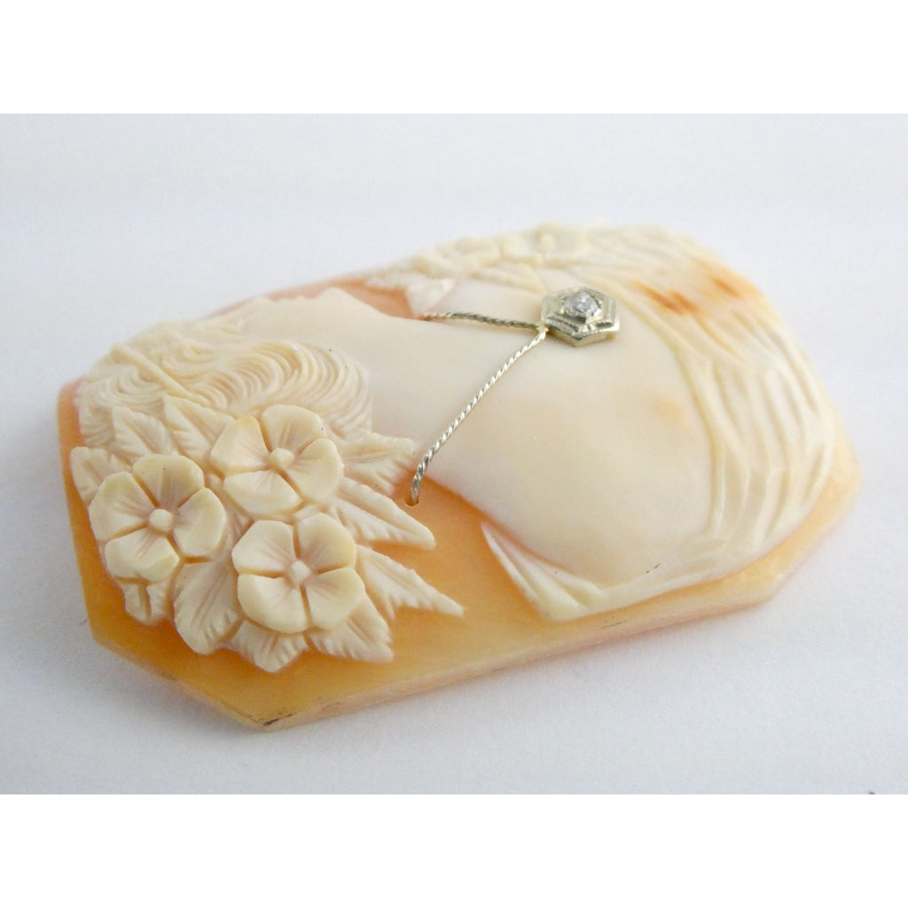 Antique Art Nouveau Shell Loose Cameo Habille Old Mine Diamond 45mm x 33mm Size