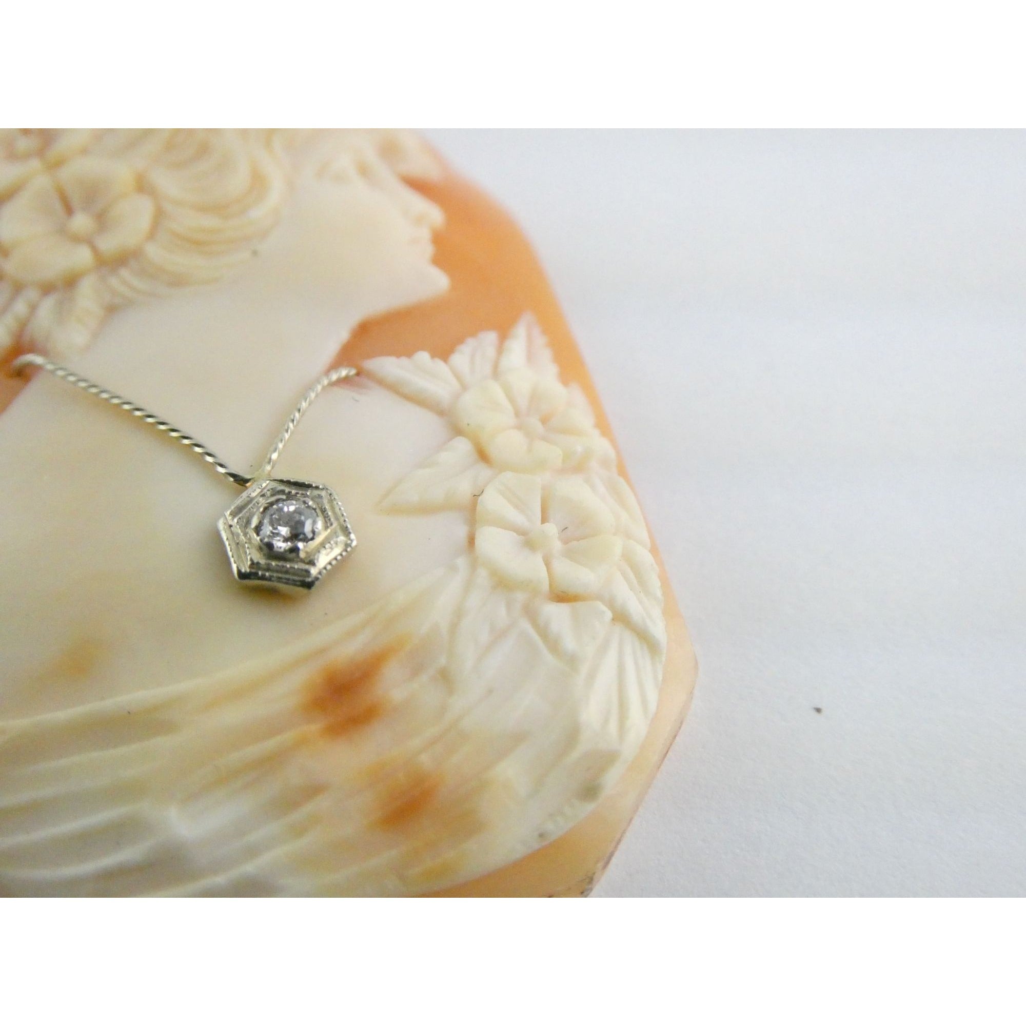 Antique Art Nouveau Shell Loose Cameo Habille Old Mine Diamond 45mm x 33mm Size