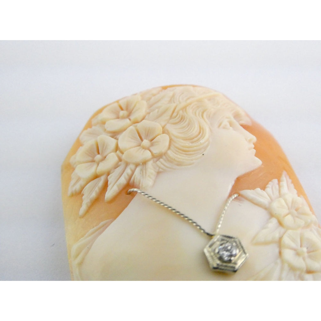 Antique Art Nouveau Shell Loose Cameo Habille Old Mine Diamond 45mm x 33mm Size