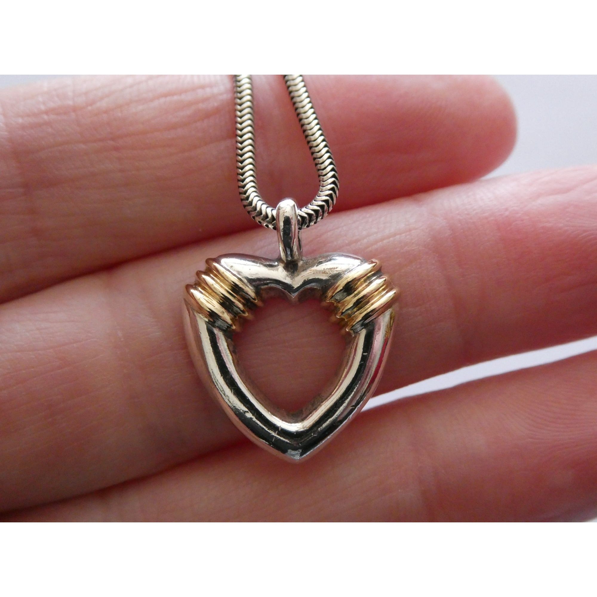 Tiffany and Co 18k Gold and Sterling Silver Combination Heart Pendant Necklace