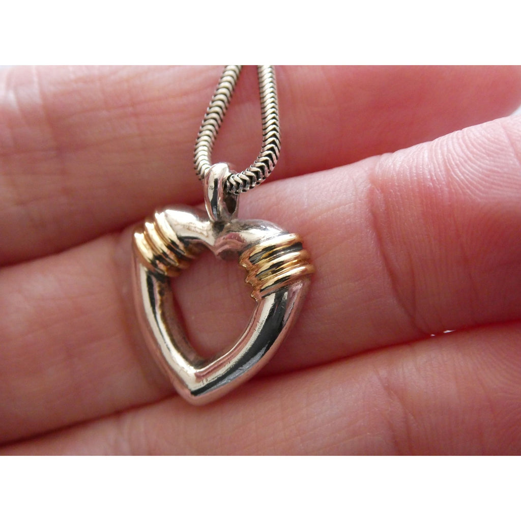 Tiffany and Co 18k Gold and Sterling Silver Combination Heart Pendant Necklace