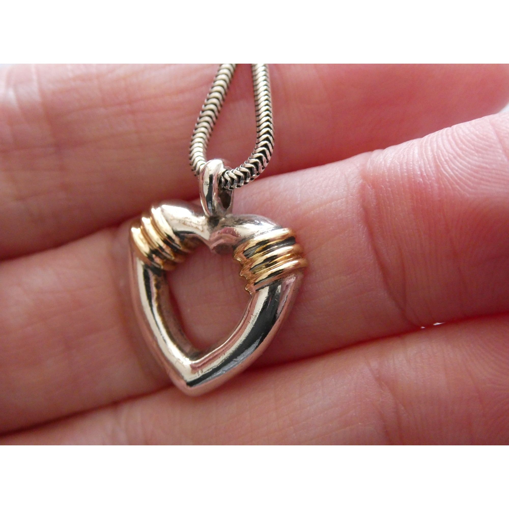Tiffany and Co 18k Gold and Sterling Silver Combination Heart Pendant Necklace