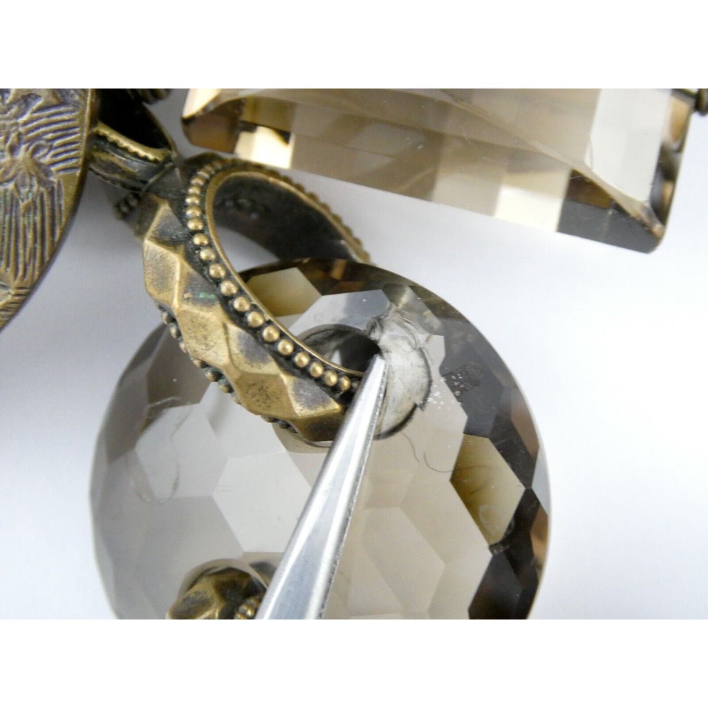 Stephen Dweck Bronze Pyrite Smoky Quartz Statement Necklace 40.5 Inches with Bag