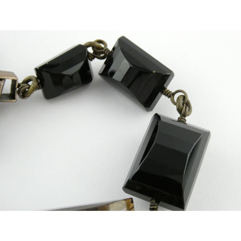 Stephen Dweck Bronze Pyrite Smoky Quartz Statement Necklace 40.5 Inches with Bag