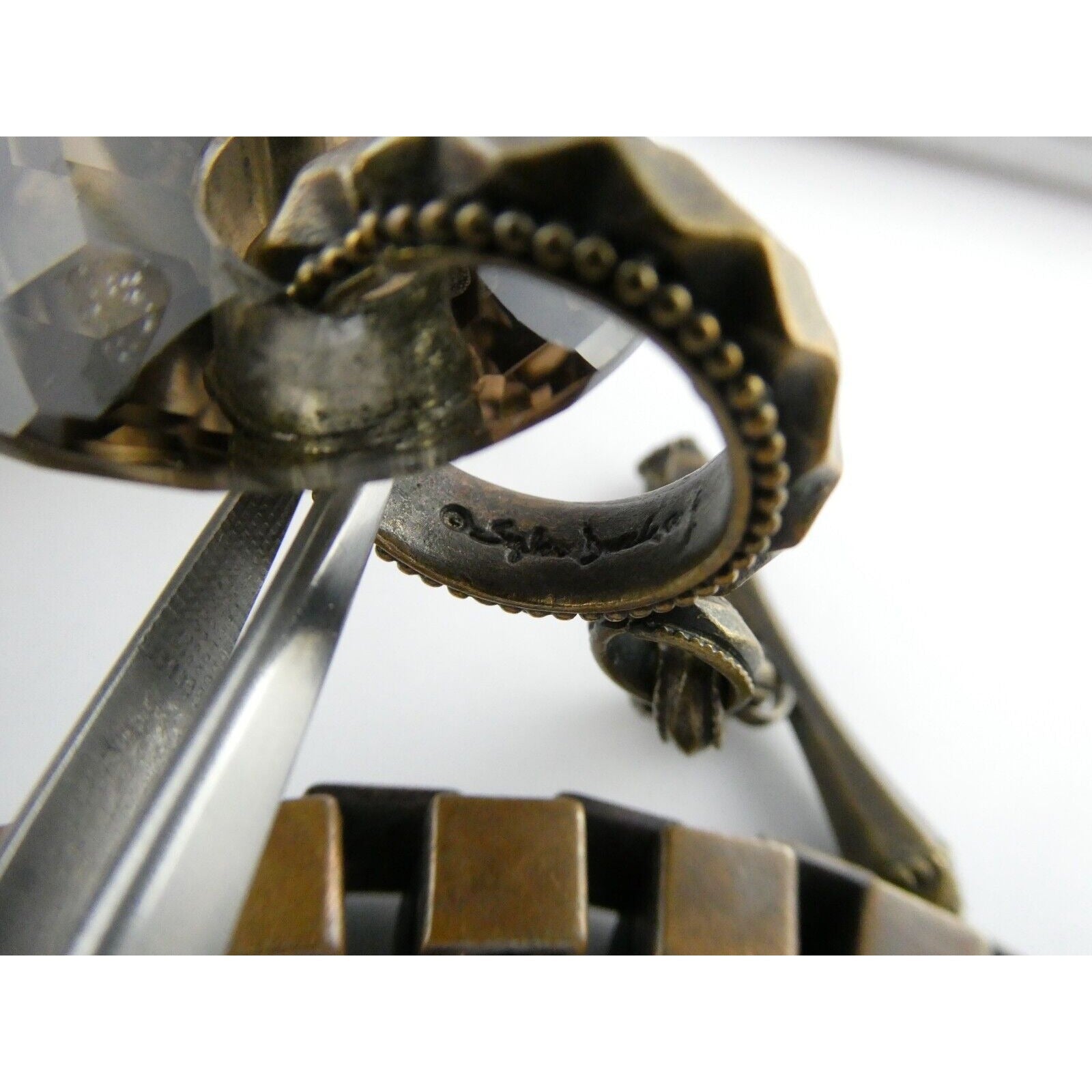 Stephen Dweck Bronze Pyrite Smoky Quartz Statement Necklace 40.5 Inches with Bag