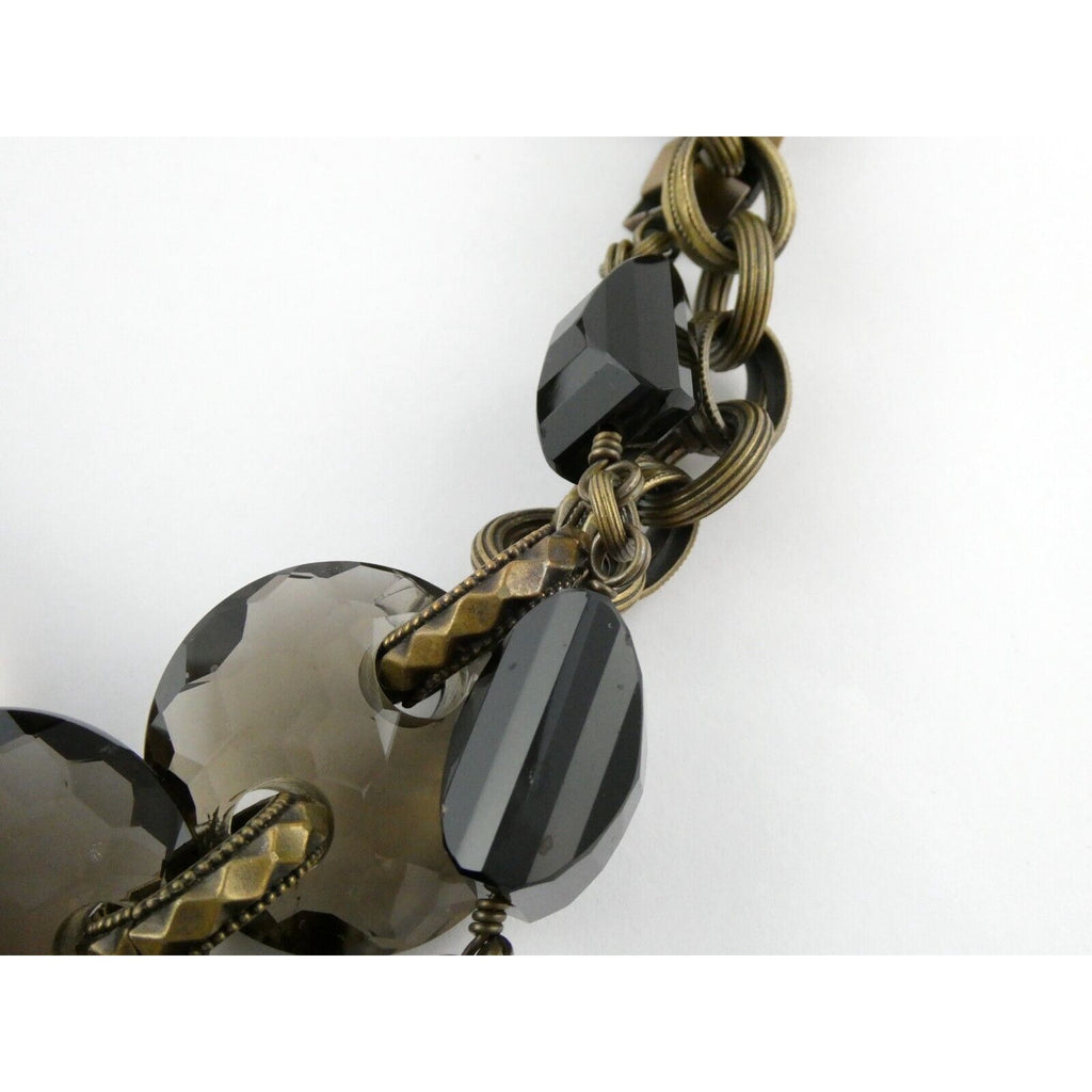 Stephen Dweck Bronze Pyrite Smoky Quartz Statement Necklace 40.5 Inches with Bag