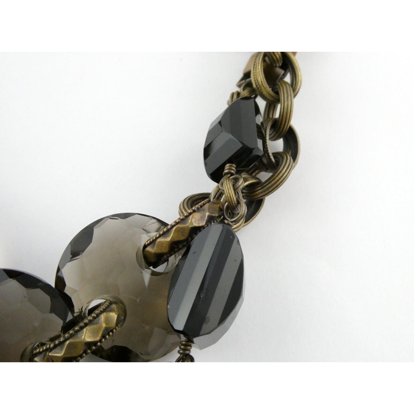 Stephen Dweck Bronze Pyrite Smoky Quartz Statement Necklace 40.5 Inches with Bag